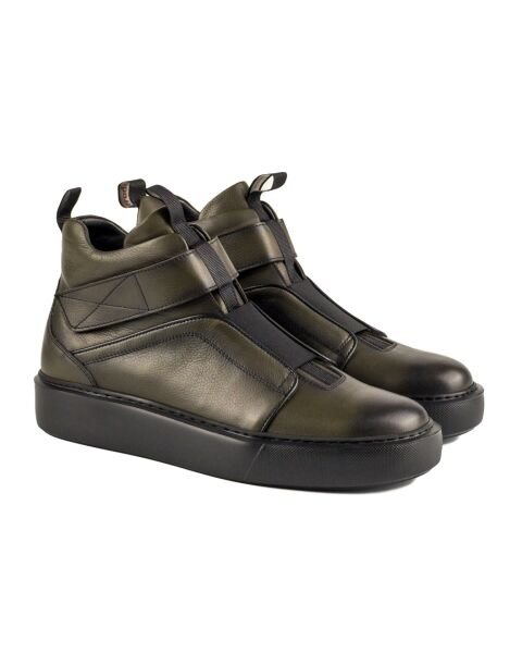 Uludağ Dark Green Genuine Leather Men's Sports Boots Sneaker