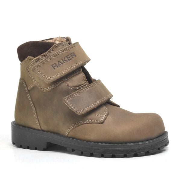 حذاء Rakerplus Sentor من الجلد الطبيعي بلون الرمال والفراء الفيلكرو للأطفال