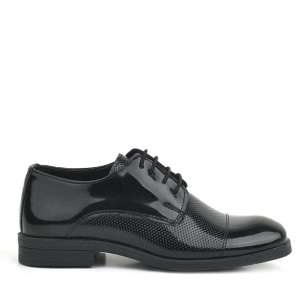 حذاء كلاسيكي للأطفال مصنوع من الجلد الأسود اللامع من Rakerplus بأربطة أكسفورد