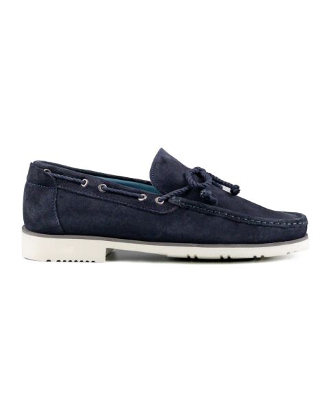 Klaros Genuine Navy Blue Suede Leather Men's Loafer Shoes