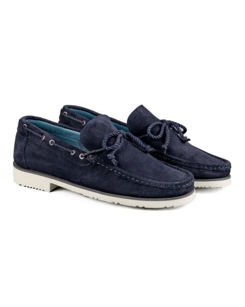 Klaros Genuine Navy Blue Suede Leather mêran Loafer Shoes