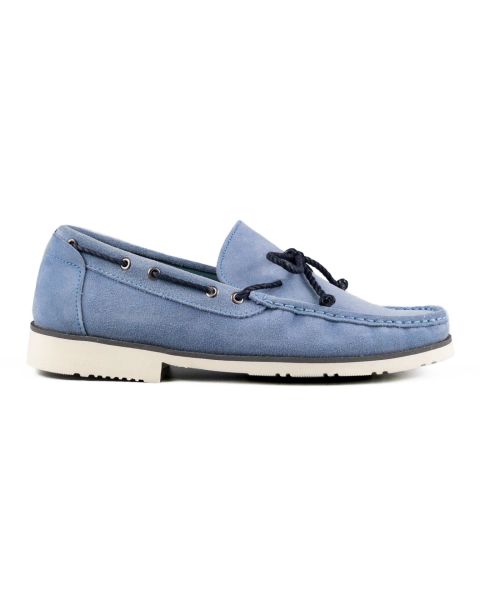 Klaros Genuine Light Blue Suede Leather Men's Loafer Shoes