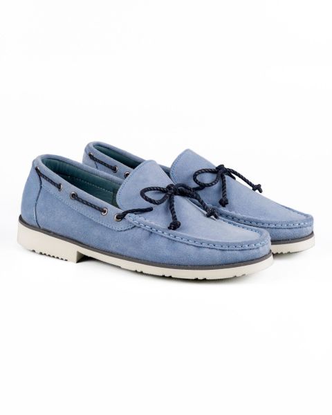 Klaros Genuine Light Blue Suede Leather Men's Loafer Shoes