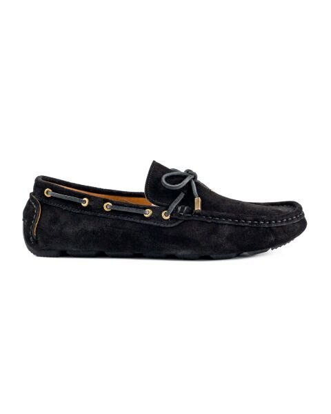حذاء لوفر للرجال من جلد الغزال الأصلي باللون الأسود من كوندا