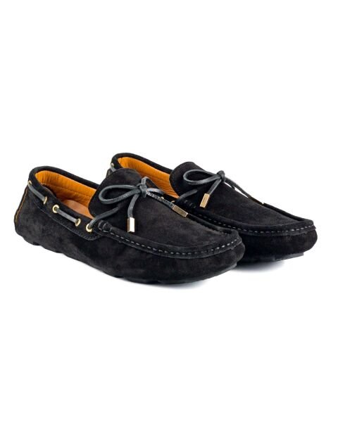 Cunda Black Genuine Suede Leather Men's Loafer Shoes