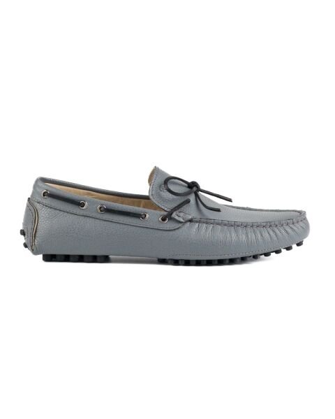 Side Grey Genuine Leather Men's Loafer Shoes
