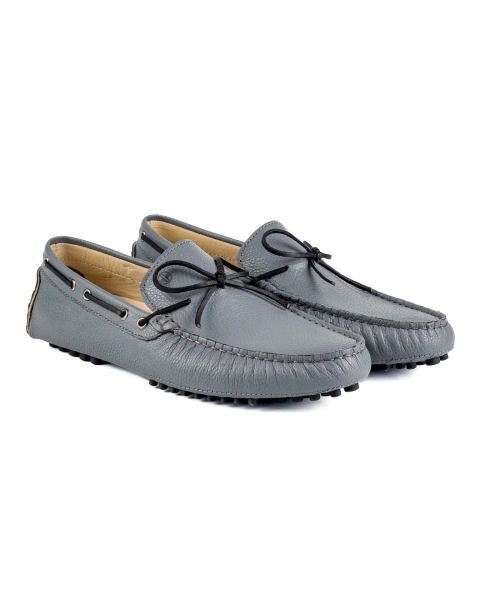 Side Gray Genuine Leather Men's Loafer Shoes
