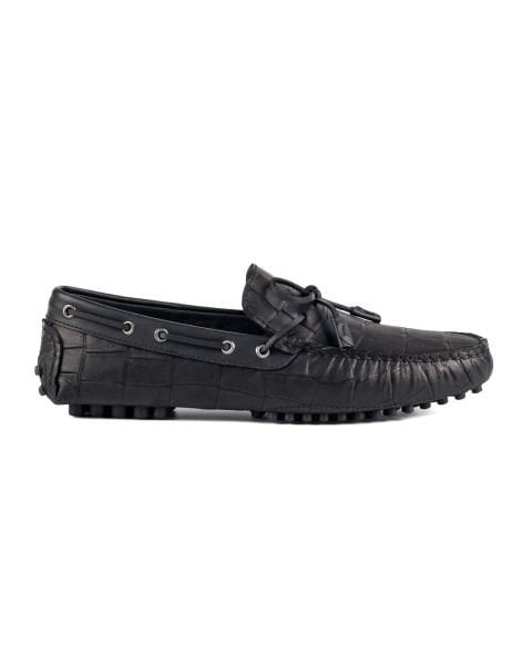 Side Black Crocodile Genuine Leather Men's Loafer Shoes