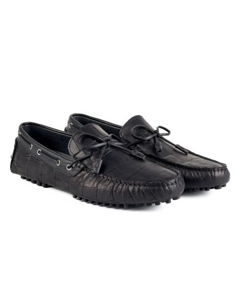 Side Black Crocodile Genuine Leather Men's Loafer Shoes