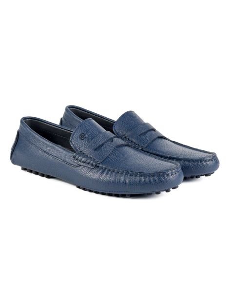 Sardes Navy Blue Genuine Leather Men's Loafer Shoes