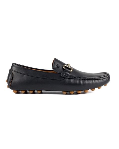 Gordion Black Genuine Leather Men's Loafer Shoes