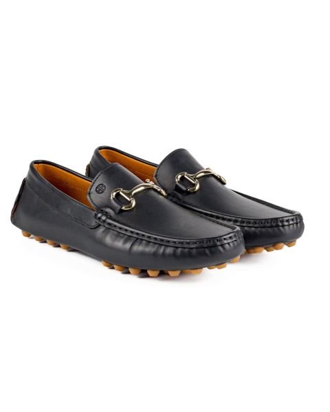 Gordion Black Genuine Leather Men's Loafer Shoes