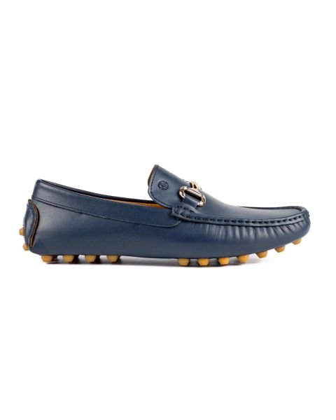Gordion Navy Blue Genuine Leather Men's Loafer Shoes
