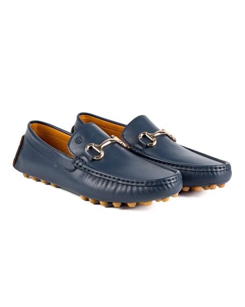 حذاء لوفر للرجال من الجلد الطبيعي باللون الأزرق الداكن من جورديون