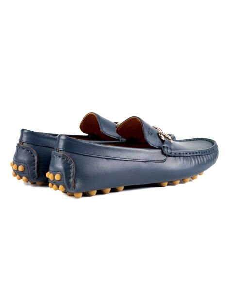 Gordion Navy Blue Genuine Leather Men's Loafer Shoes