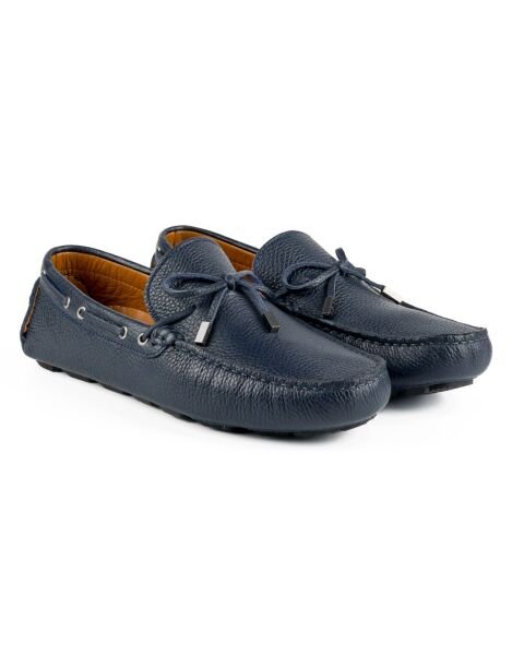 Ancrya Navy Blue Genuine Leather Men's Loafer Shoes