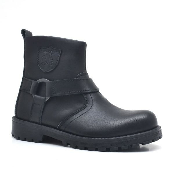 Rakerplus Chiron Genuine Leather Black Zipper Kids Boots