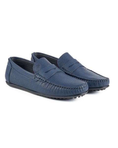 Edessa Navy Blue Genuine Leather Men's Loafer Shoes