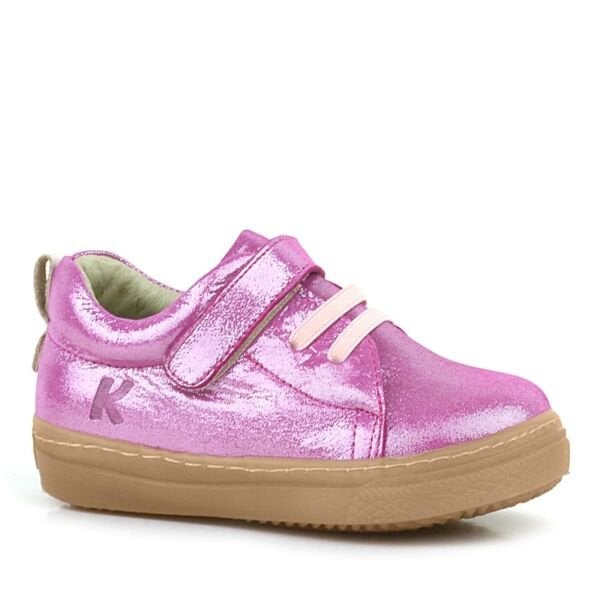 حذاء أطفال من الجلد الطبيعي التشريحي الناعم باللون الوردي المرن الفيلكرو