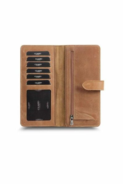 Guard Antique Tan Leather Phone Wallet with Card and Money Slots