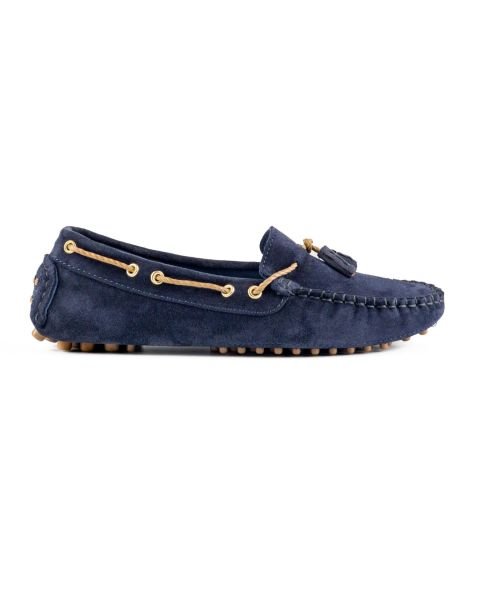 حذاء لوفر نسائي من الجلد السويدي الأصلي باللون الأزرق الداكن من Samos