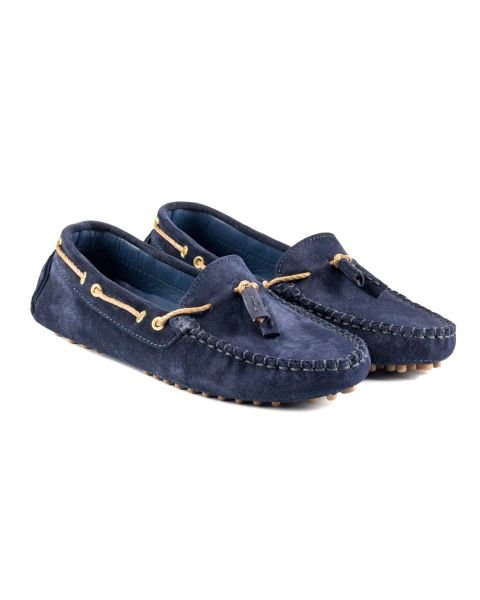 حذاء لوفر نسائي من الجلد السويدي الأصلي باللون الأزرق الداكن من Samos