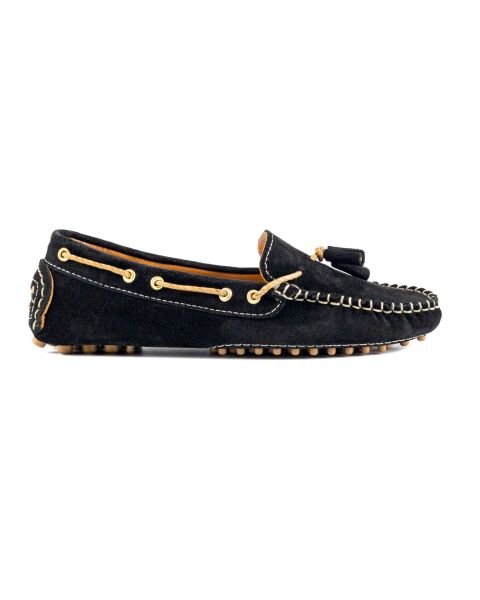 حذاء لوفر نسائي من الجلد السويدي الأصلي باللون الأسود من Samos