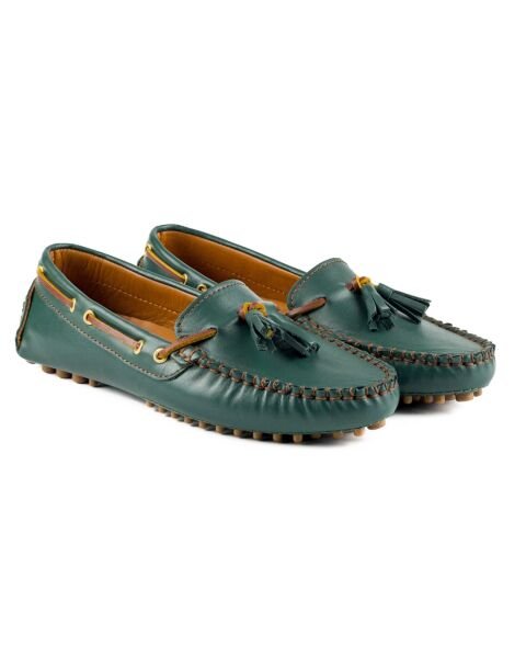 حذاء لوفر نسائي من الجلد الطبيعي باللون الأخضر من Samos