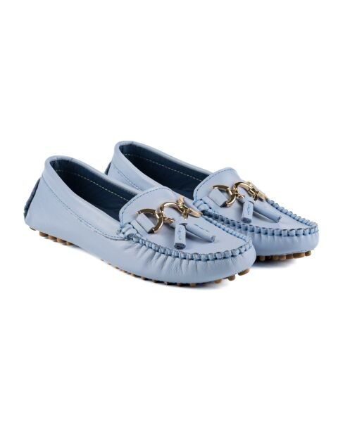 حذاء لوفر نسائي من الجلد الطبيعي باللون الأزرق الفاتح من Teos