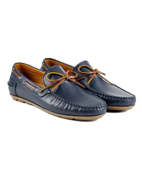 Alabanda Navy Blue Çermê Genuine Men's Loafer Shoes