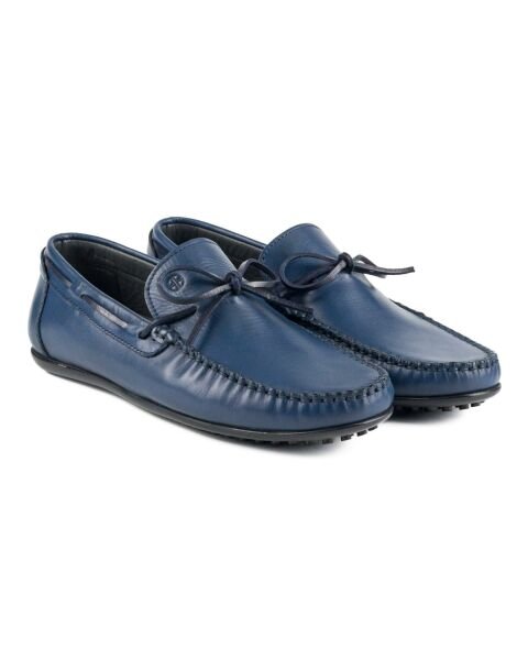 حذاء لوفر للرجال من الجلد الطبيعي باللون الأزرق الداكن من تريبوليس