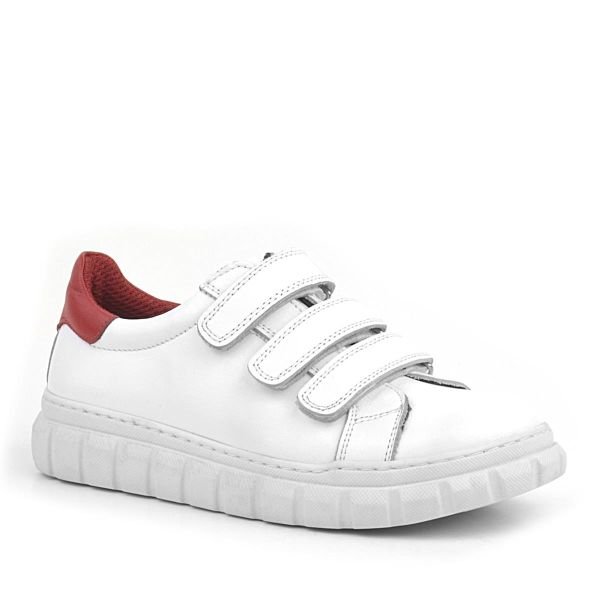 Rakerplus جلد طبيعي أبيض أحمر فيلكرو أحذية مدرسية رياضية يومية للأطفال