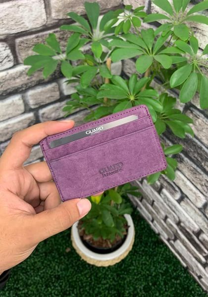 Guard Ultra Thin Unisex Purple Nubuck Minimal Leather Card Holder