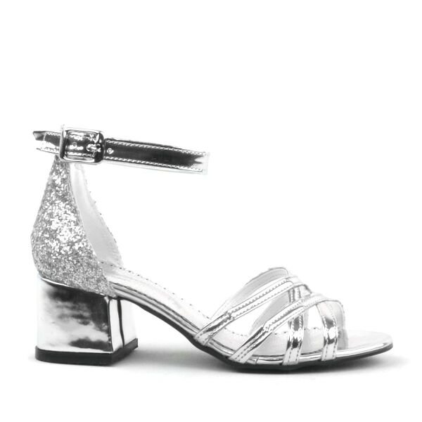 Belle Silver Thick Heeled Girls Shoes Evening Dress
