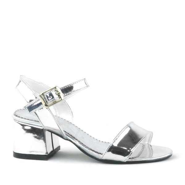 Pony Silver Mirrored Thick Heeled Girls' Evening Dress Shoes