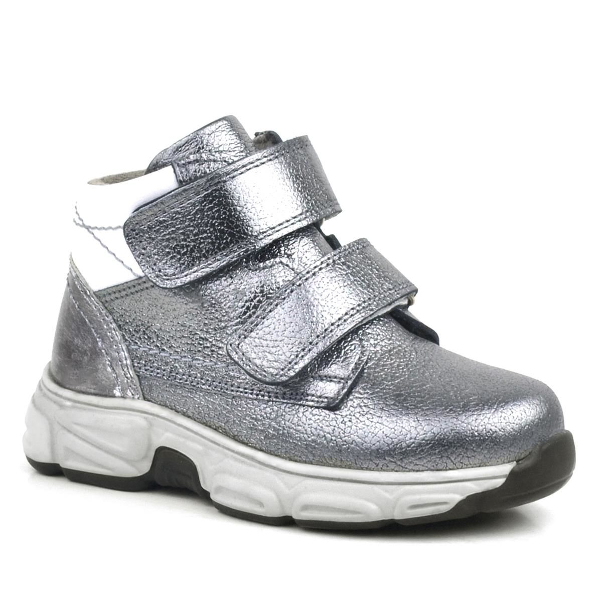 Спортивные ботинки для девочек Rakerplus из натуральной кожи платиново-серого цвета с липучками и мехом