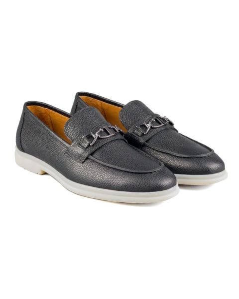 Bolero Black Genuine Leather Men's Loafer Shoes