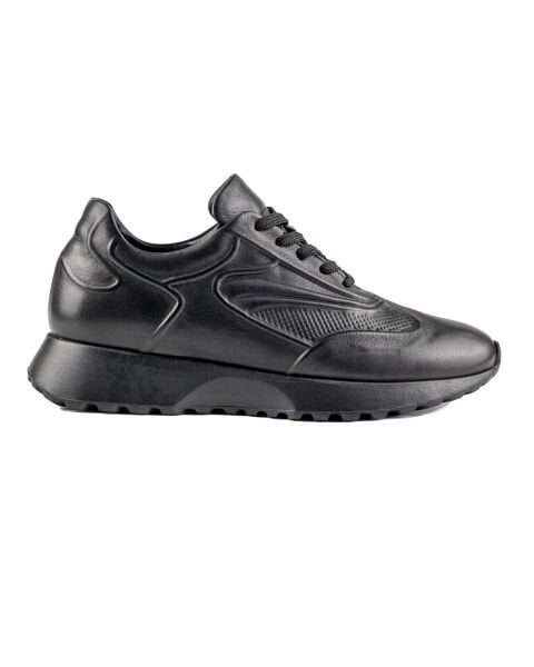 حذاء رياضي (سنيكر) من الجلد الطبيعي باللون الأسود للرجال