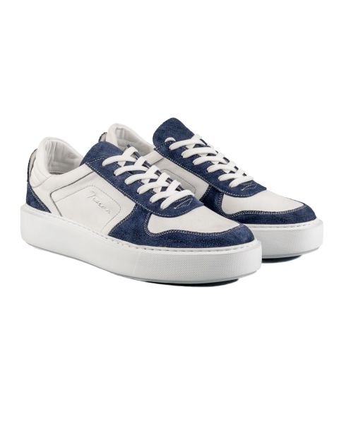 Trident Navy Blue Suede and White Genuine Leather Men's Sports (Sneaker) Shoes