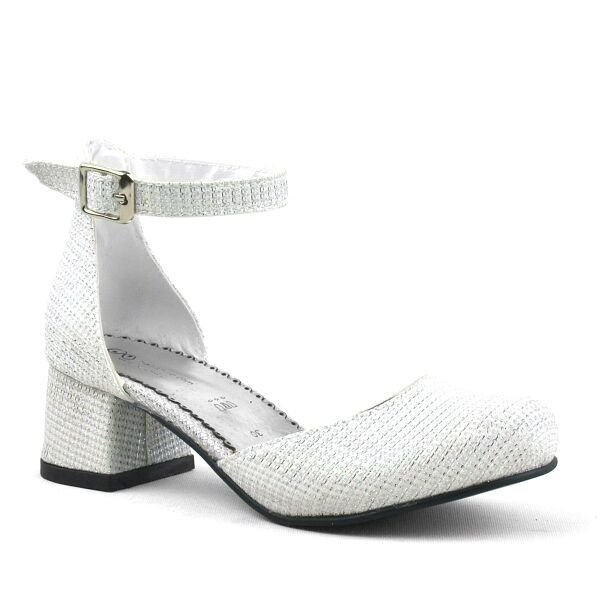 Merida Off-White Glitter Thick Heeled Girls' Heeled Shoes