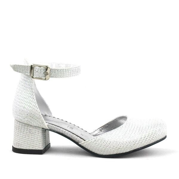 Merida Off-White Glitter Thick Heeled Girls' Heeled Shoes