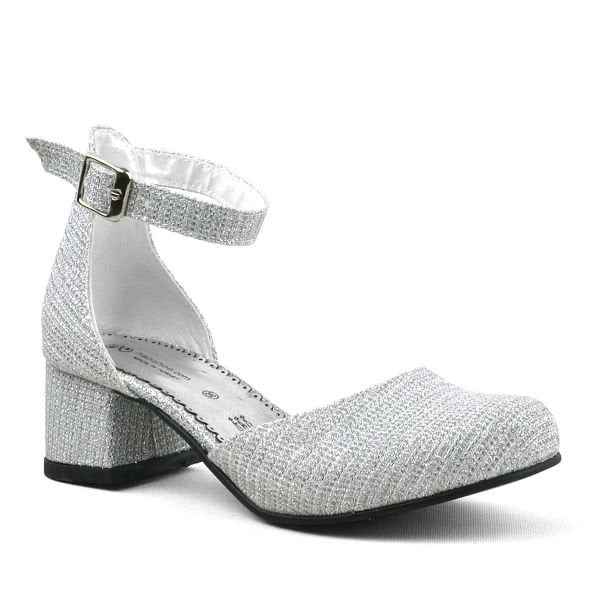 Merida Silver Glitter Thick Heeled Girls' Heeled Shoes