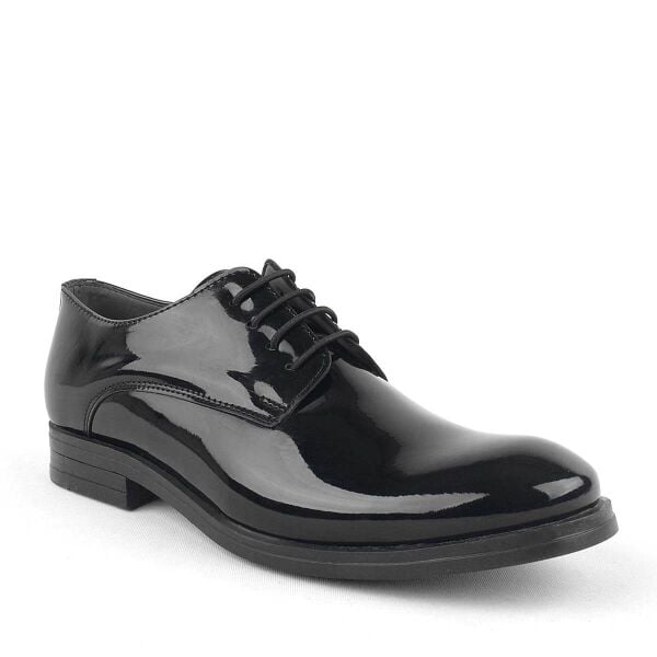 حذاء Rakerplus من الجلد الأسود اللامع ذو أربطة أكسفورد للأطفال