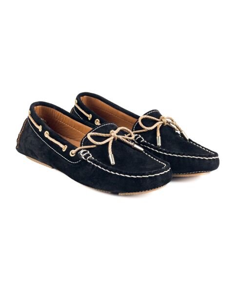 حذاء لوفر نسائي من الجلد السويدي الأصلي باللون الأسود من Minos