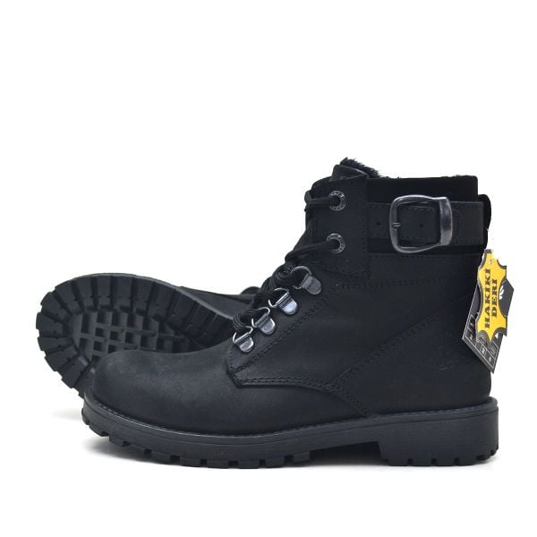 Rakerplus Genuine Leather Black Zippered Children's Boots with Fur