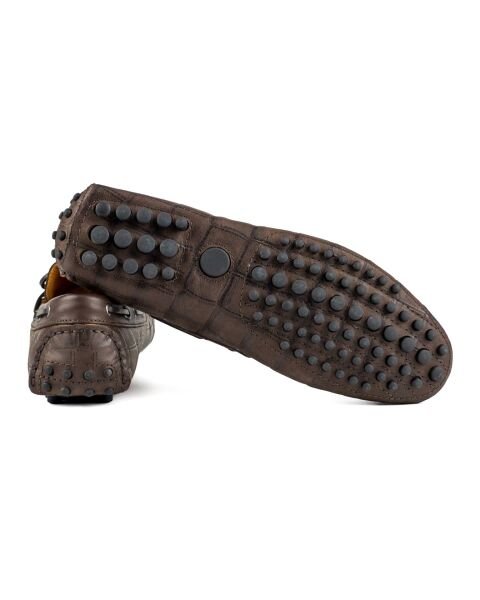Side Brown Crocodile Genuine Leather Men's Loafer Shoes