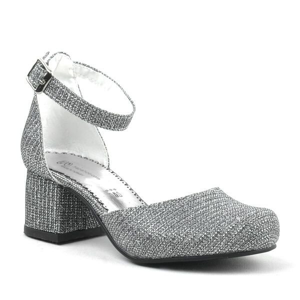 Merida Platinum Glitter Thick Heeled Girls' Heeled Shoes