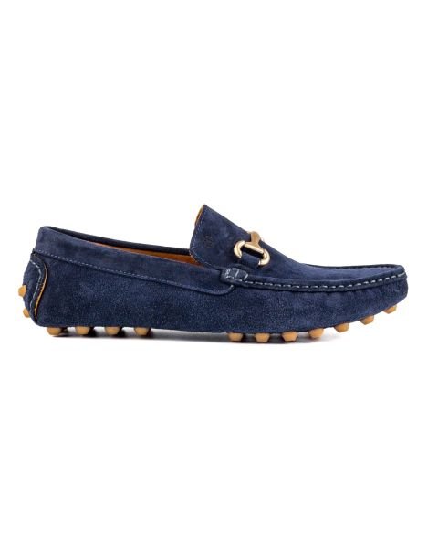 Gordion Navy Blue Genuine Suede Leather Men's Loafer Shoes