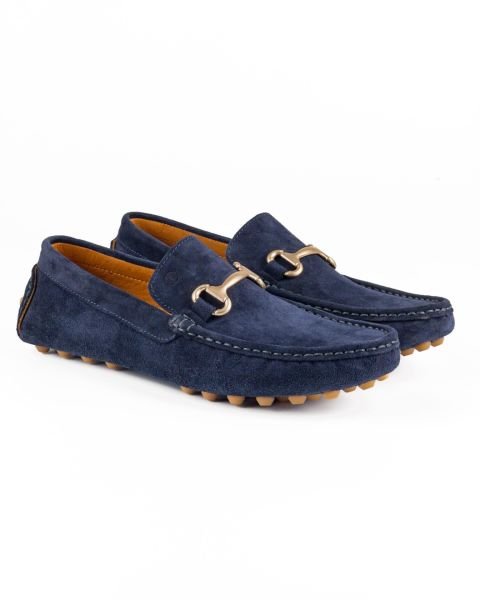 Gordion Navy Blue Genuine Suede Leather Men's Loafer Shoes