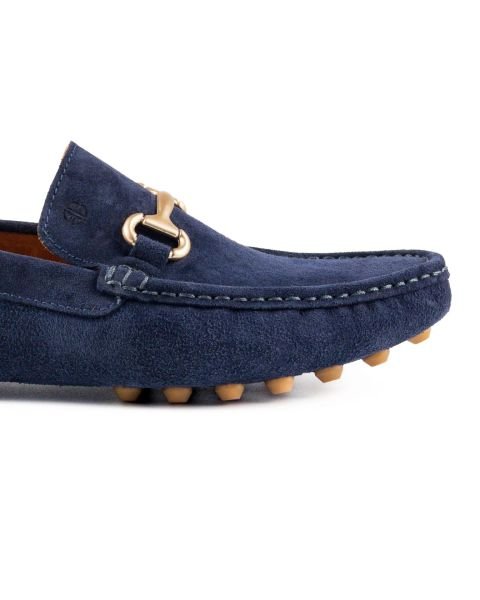 حذاء لوفر للرجال من جلد الغزال الأصلي باللون الأزرق الداكن من جورديون